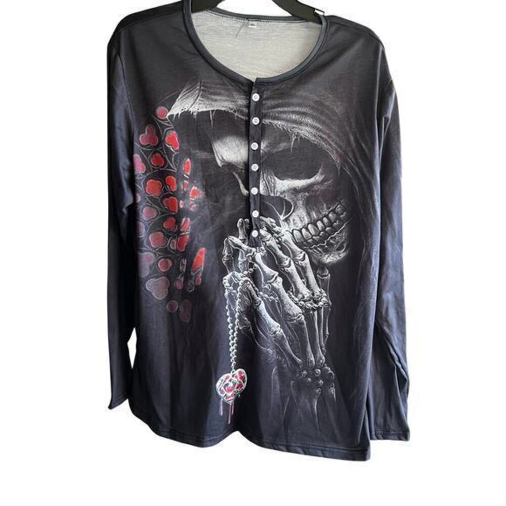 UNBRANDED praying skull skeleton goth cult front back print pullover sz XL